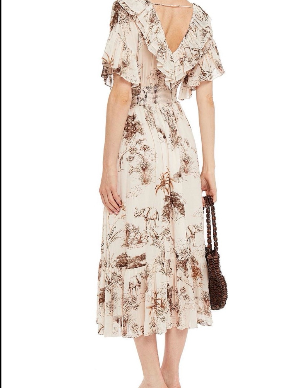 SANDRO Natural Marro Ruffled Printed Gauze Midi Dress - Picture 2 of 12